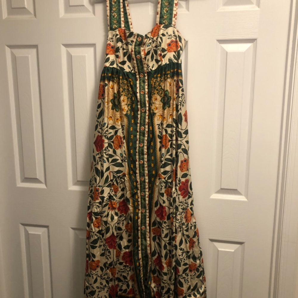 NWT FARM Rio Cream Maxi Dress with Green, Red and Orange Floral Print - Picture 3 of 7